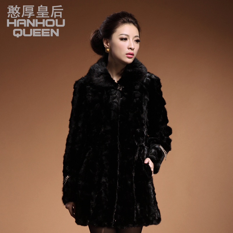 Queen 2012 medium-long slim women's mink fur overcoat fur collar fight mink fur coat free shipping