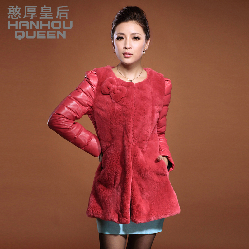 Queen 2012 sheepskin medium-long slim rex rabbit hair leather down coat female genuine leather clothing free shipping