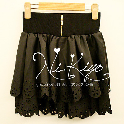 Queen 2013 autumn women's new arrival front zipper elastic double layer cake leather skirt bust skirt culottes