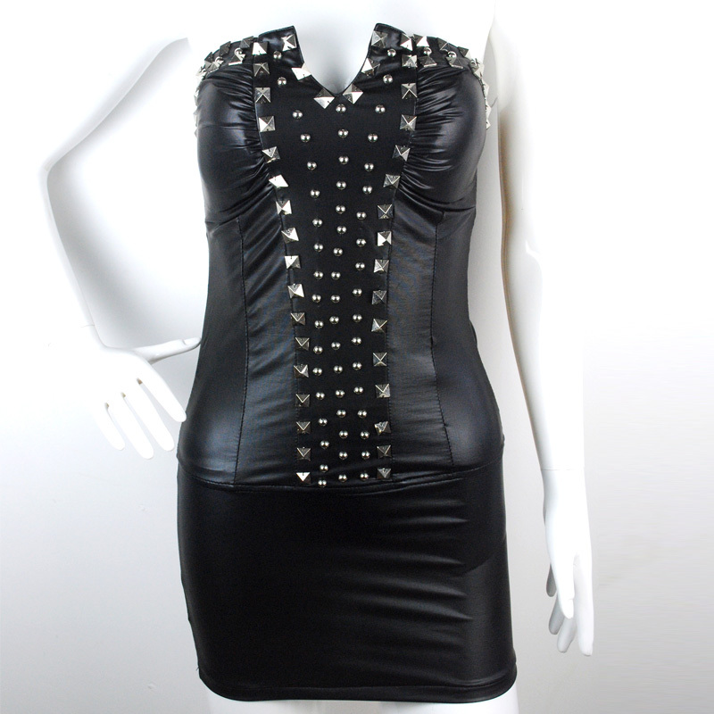 Queen - 2013 tile leather rivet sexy tube top dress one-piece dress