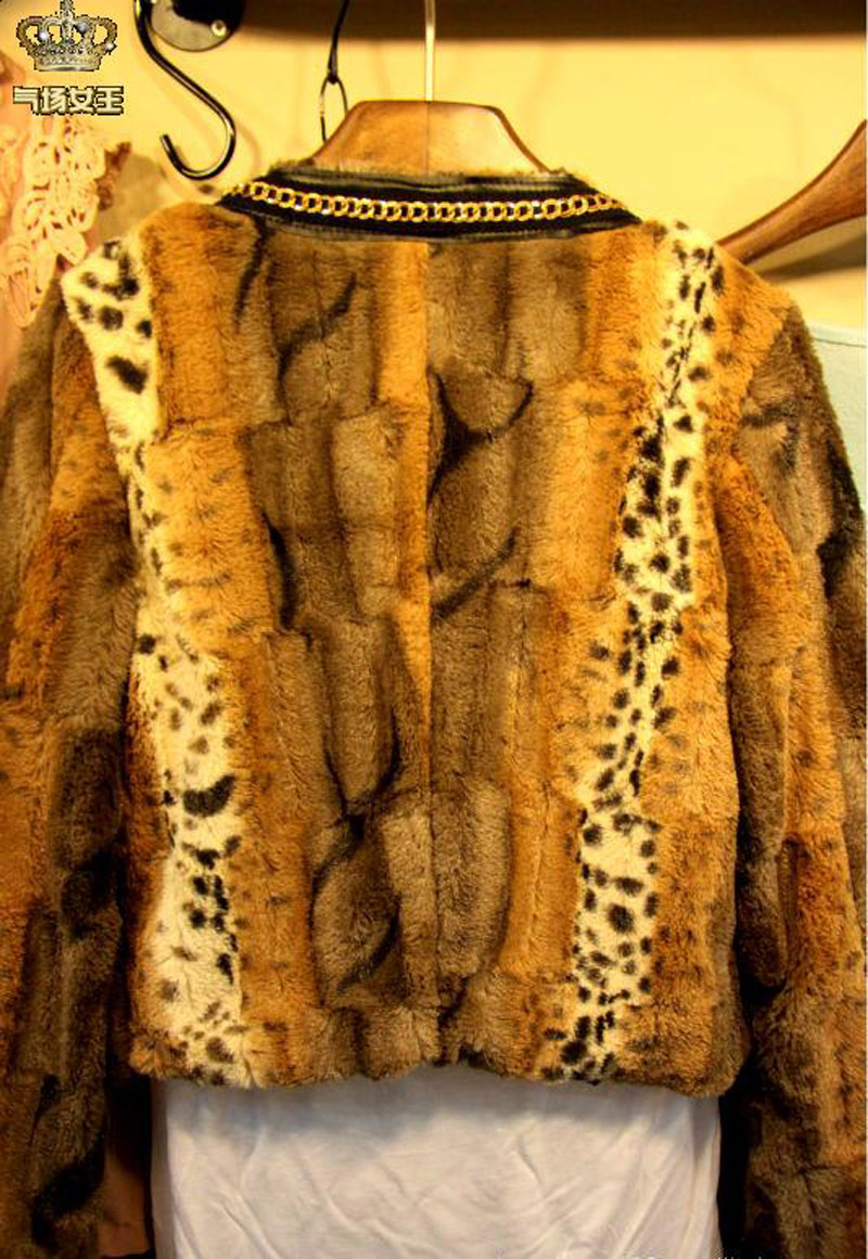 Queen fashion women's classic leopard print chain fur coat top autumn and winter