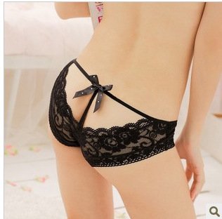 queer princess lace rhinestone bow deep V-neck sexy panties briefs underwear S00006