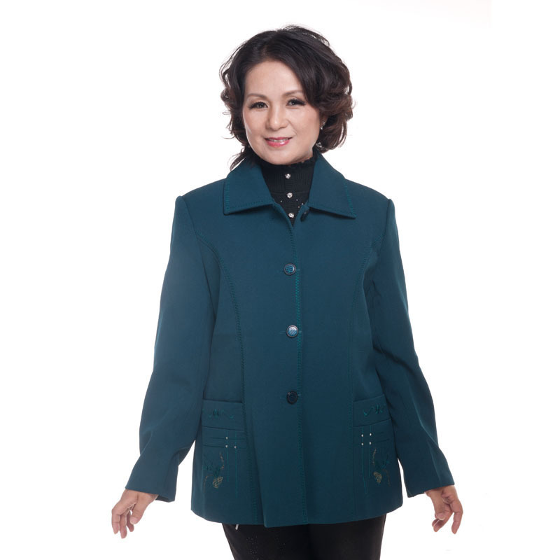 Quinquagenarian autumn clothes female spring and autumn plus size mother clothing turn-down collar pocket embroidered top