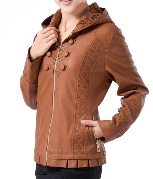 Quinquagenarian women's leather clothing women's top outerwear PU clothing short design fur collar plus cotton h1