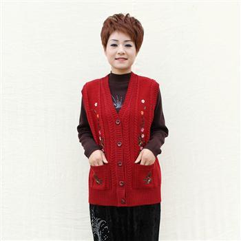 Quinquagenarian women's sweater vest flower V-neck sweater cardigan autumn and winter new arrival