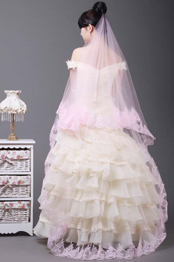 Qx-4109 lace pink laciness long veil
