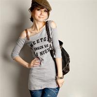 R 8082 charm leather one shoulder medium-long t-shirt 190g
