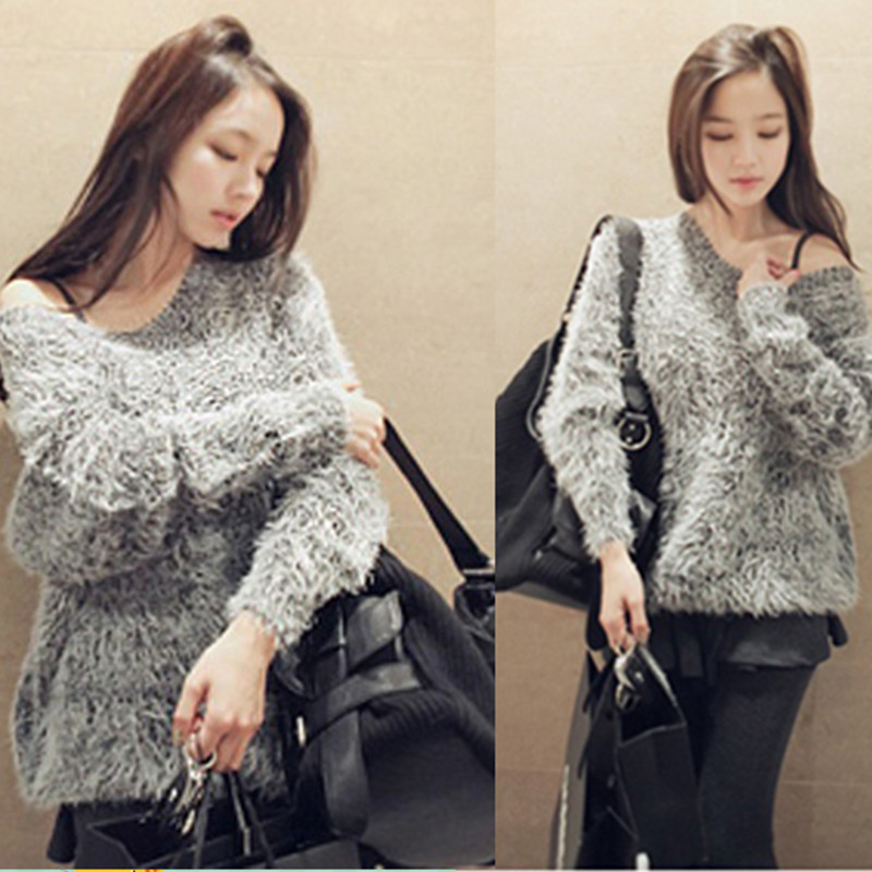 R0313 spring 2013 women's loose sweater thick long-sleeve sweater basic shirt