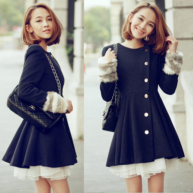 R0922 spring 2013 women's medium-long faux wool trench coat outerwear