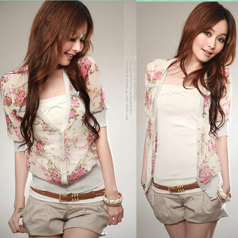 R3671 spring 2013 women's fashion slim half sleeve chiffon coat cardigan short jacket