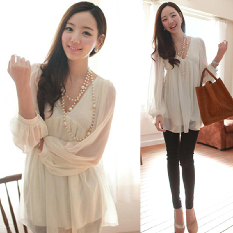 R5190 autumn 2012 women's fashion gentlewomen solid color V-neck pleated long-sleeve chiffon shirt top