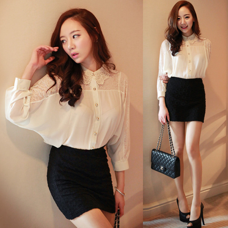 R5198 autumn and winter 2012 women's fashion sweet ol loose batwing sleeve chiffon shirt top