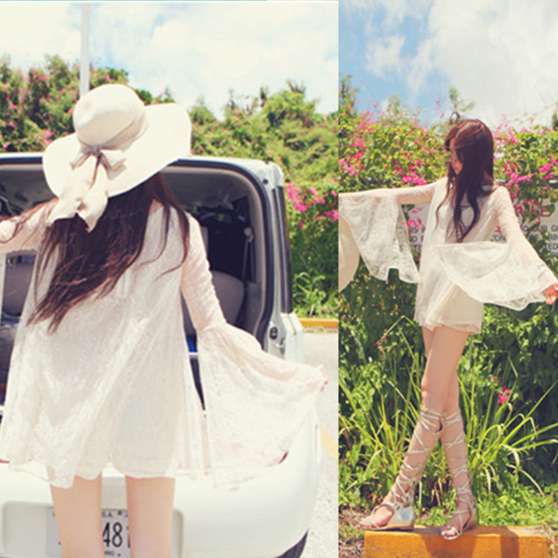 R5740 spring 2013 women's fashion personality loose horn long-sleeve medium-long lace shirt