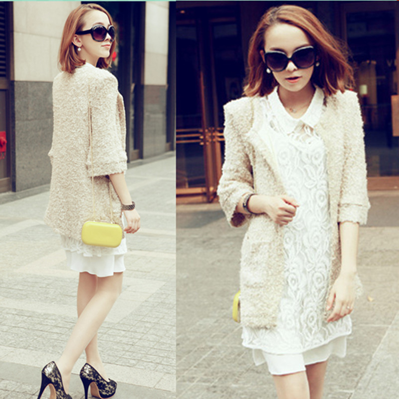 R7022x spring 2013 women's fashion loose three quarter sleeve double pocket circle woolen outerwear