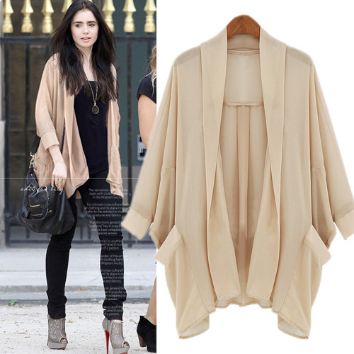 R7210 women's 2013 spring fashion loose cardigan knee-length chiffon sleeve outerwear top