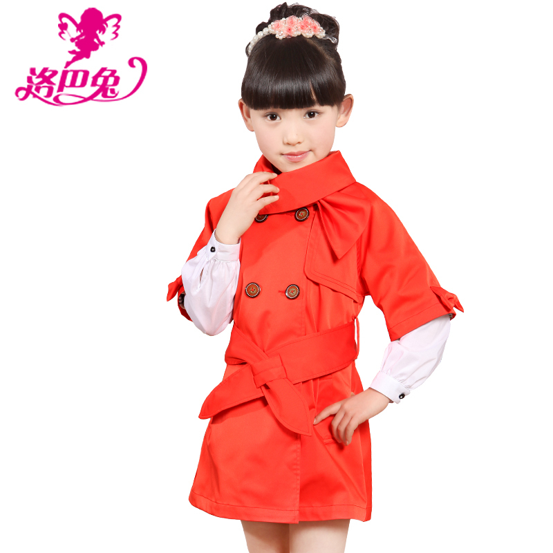 Rabbit children's clothing autumn 2012 female child trench outerwear princess double breasted big boy two ways t012