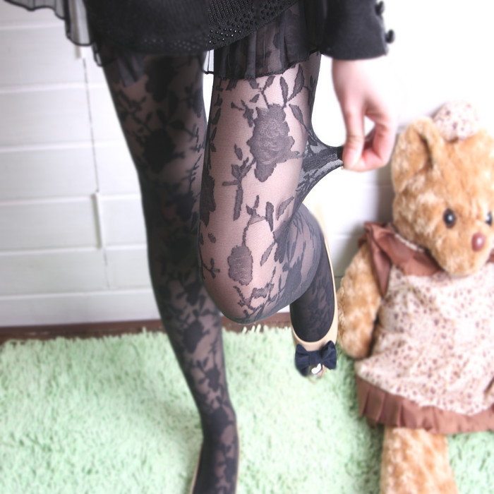 Rabbit fairy elegant lace vintage ladies ultra-thin woven pattern pantyhose stockings