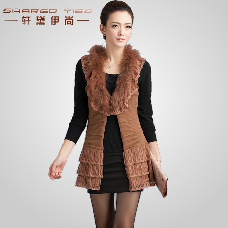 Rabbit fur 2012 V-neck sleeveless solid color cardigan sweater women outerwear