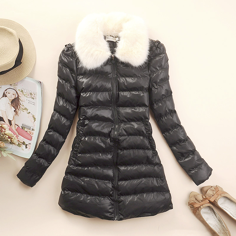 Rabbit fur collar long design cotton wadded jacket 417165p125