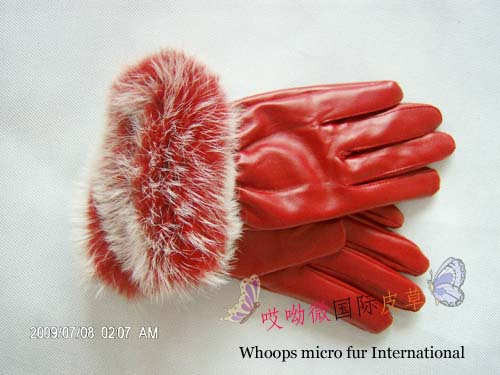Rabbit fur gloves faux leather women's thermal gloves