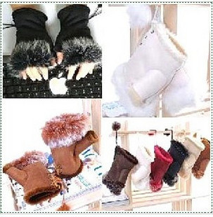 Rabbit fur gloves female winter fur semi-finger leather gloves  thermal genuine