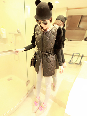 Rabbit fur leather handmade wadded jacket