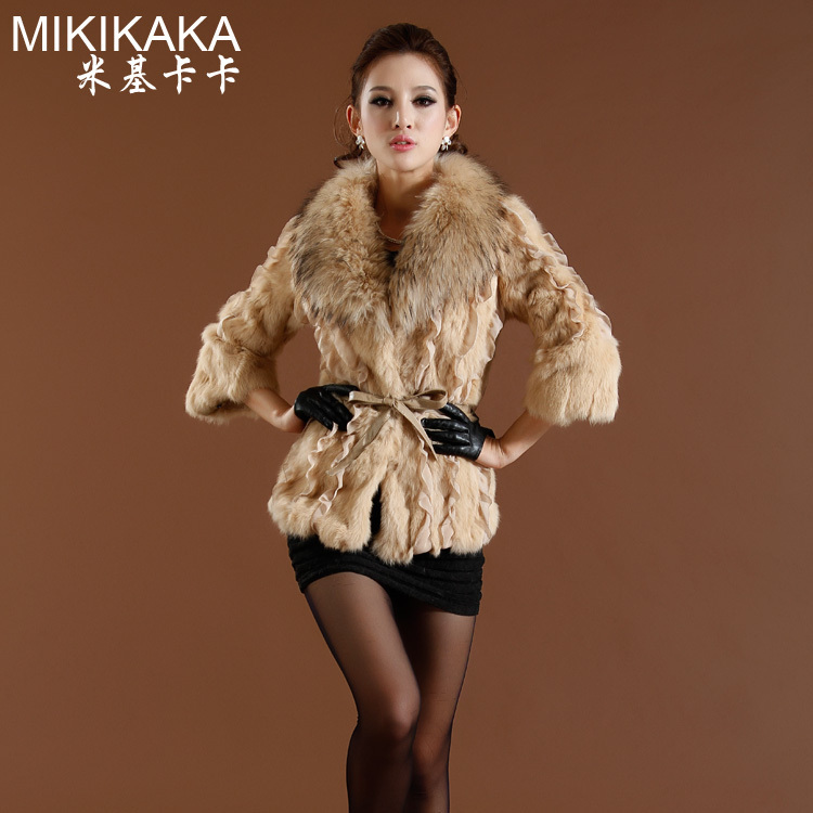 Rabbit fur raccoon fur shawl collar fur Women slim outerwear 2012