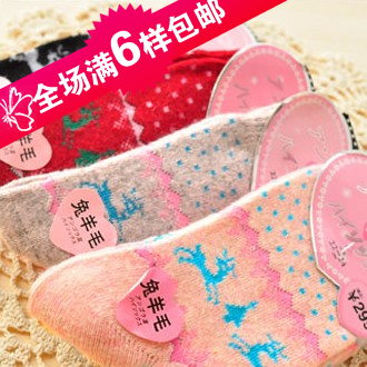 Rabbit fur socks thickening short socks autumn and winter thermal socks wool blending socks women's