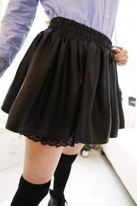 Rabbit lace shorts liner elastic waist big skirt thickening leather skirt bust skirt