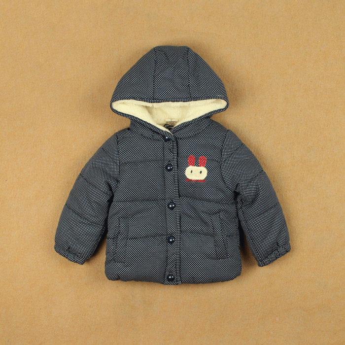 Rabbit polka dot winter male thickening cotton-padded long-sleeve outerwear hooded cardigan children's clothing thermal
