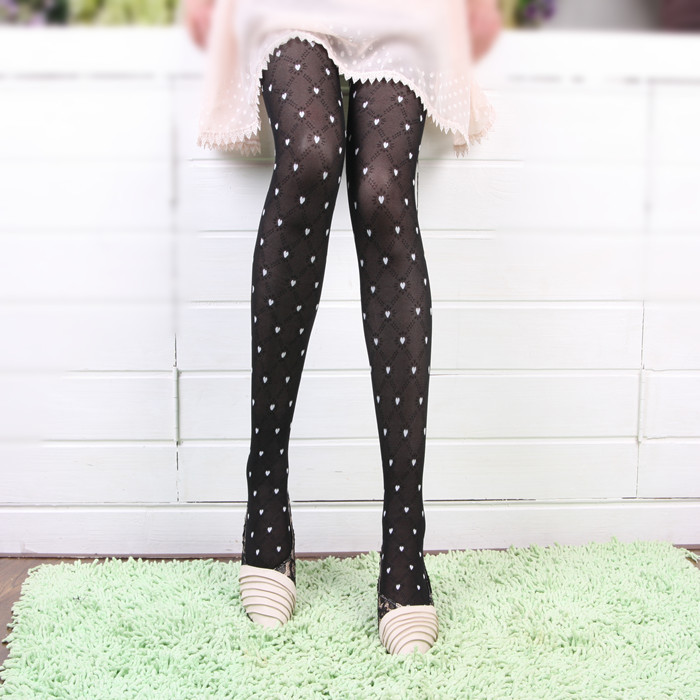 Rabbit rhombus love ultra-thin woven pattern pantyhose stockings