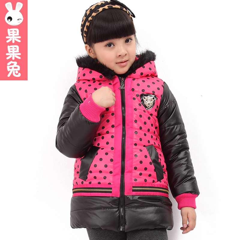 Rabbit winter female child thickening wadded jacket outerwear child patchwork cotton-padded jacket polka dot princess