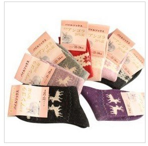 Rabbit wool blending wool socks knee-high socks female thermal onta color