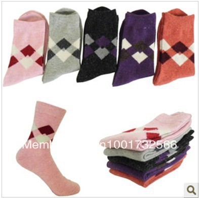 Rabbit wool socks classic diamond lattice autumn winter thick wool socks free shipping