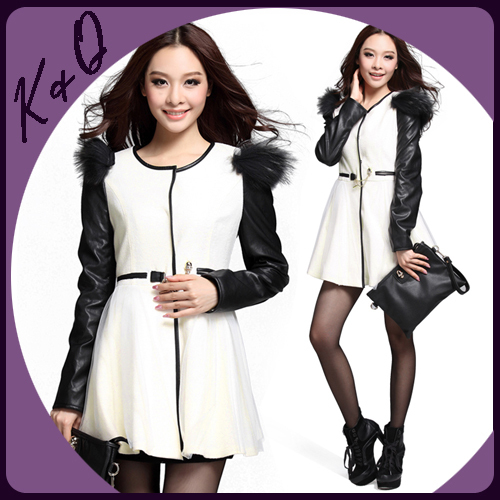 Raccoon fur fashion woolen outerwear leather patchwork slim wool coat, manufacturer dropship