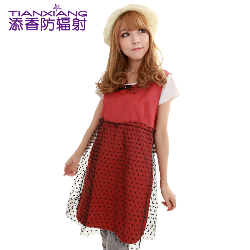 Radiation-resistant maternity clothing new arrival pearl fiber lace vintage flock printing vest maternity dress 68470
