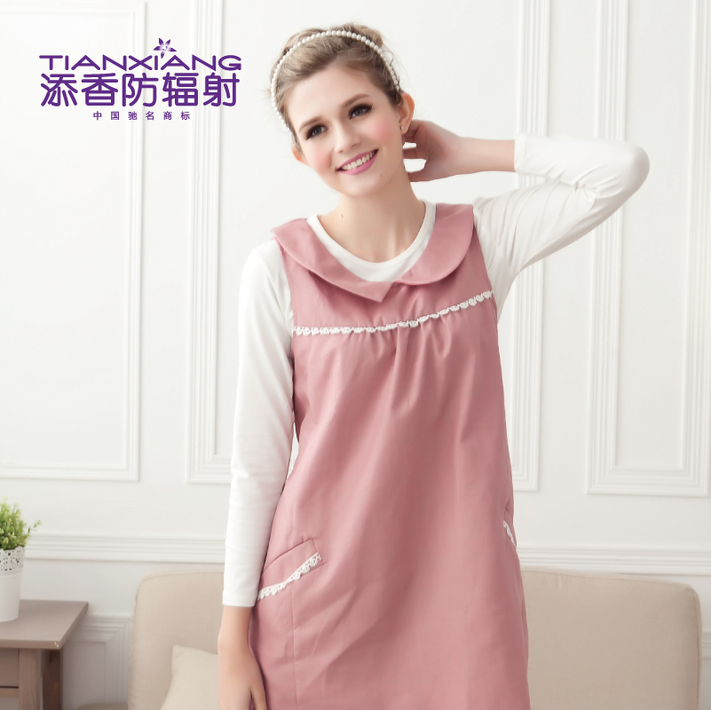 Radiation-resistant pearl fiber turn-down collar double pocket laciness 68489 maternity dress