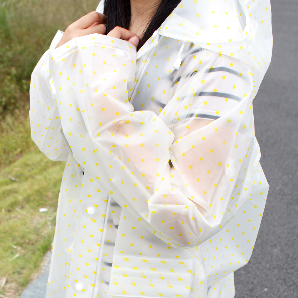 rain gear light yellow color polka dot eco-friendly eva adult raincoat mesh breathable double front fly