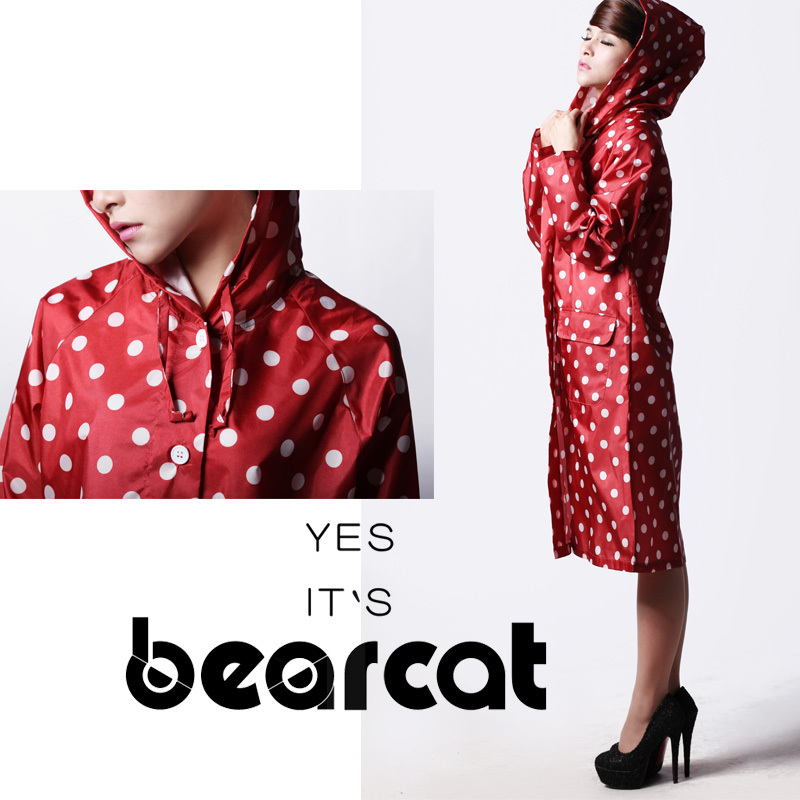 Rain gear raincoat fashion female paragraph adult red polka dot polka dot