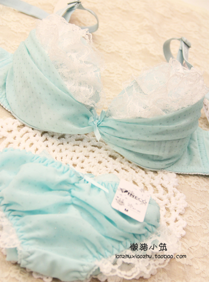 Rangzieb cake white lace 3 women's breasted bra underwear set 2201 blue