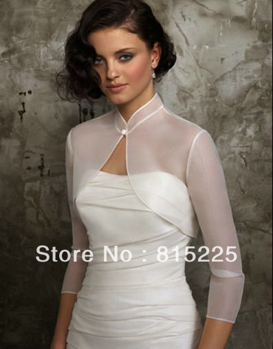 Ravishing Classy Wedding Dresses Accessories Decoration  High Collar  Elbow Sleeves  White Tulle Stole  Sexy Sheer  Low Price