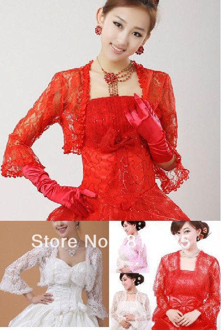 Ravishing Jacket For Bridal Accessories Decoration Wraps In stock Red Pink White Color Stole Shawl  Elbow Sleeves Lace Applique