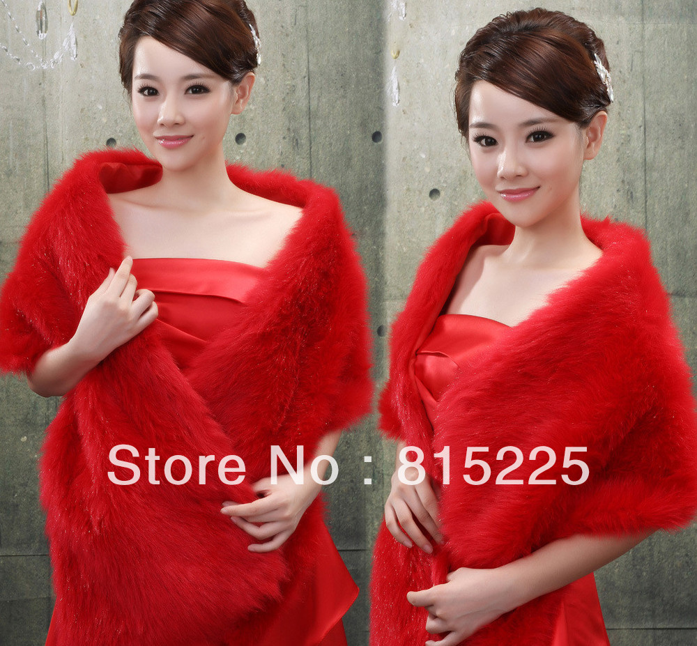 Ravishing Vintage Wedding Dresses Accessories Decoration  Faux Fur  Long Wrap Jacket  Stole Tippet  Red Color  Vogue Hot Sell