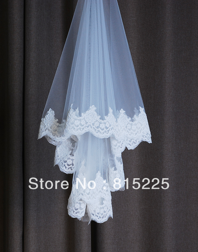 Ravishing Wedding Accessories Bridal Decoration  Tulle Lace One Layered Lace Edge   Custom Made Length  Applique Sequin
