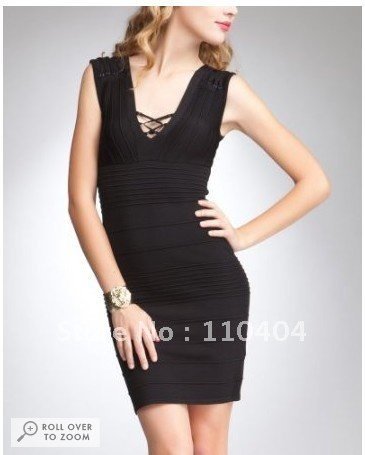 Rayon Knitted Elastic Bandage Dress HL082 Black Cutout Ladies Evening Dress 2012 hot sale leisure home coming dress