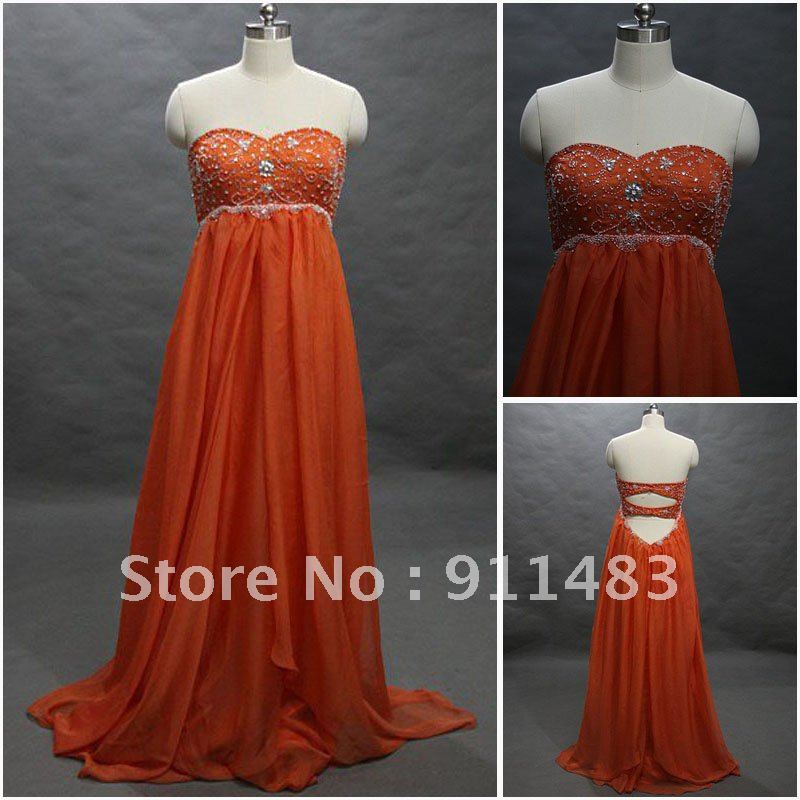 RE021  Free Shipping Empire Waist Bust Beaded Embroidery Sweetheart neckline Chiffon Celebrity Dress