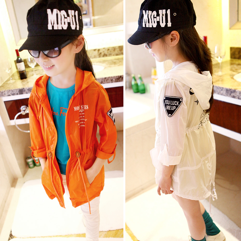 Ready stock 2013 summer girls clothing armband ultra-light zipper dovetail sunscreen cardigan child trench outerwear