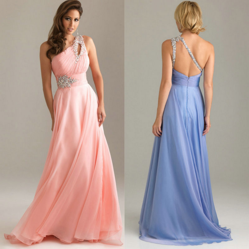Ready To Ship One Shoulder Lavender Coral Chiffon Cheap Evening Dress Prom Gowns Fashion 2013