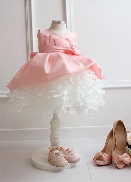 Real 2013 Scoop Ball Gown Pleat Bow Ribbons Tiered Knee-Lenth Flower Girl Dresses Lovely