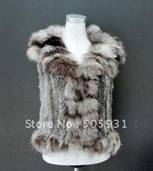 Real fox fur & rabbit fur knitted vest, real fur coat, free shippig, wholesale price,1 pc 1lot